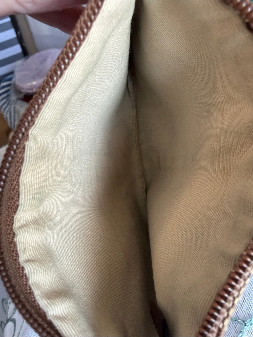 Coach Brown and Cream Signature Canvas Wristlet with Ivory Strap